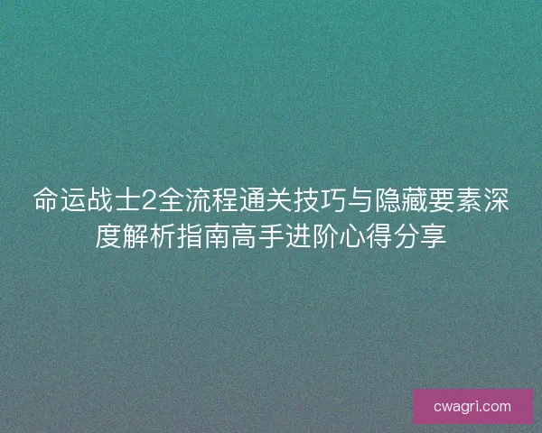 命运战士2全流程通关技巧与隐藏要素深度解析指南高手进阶心得分享