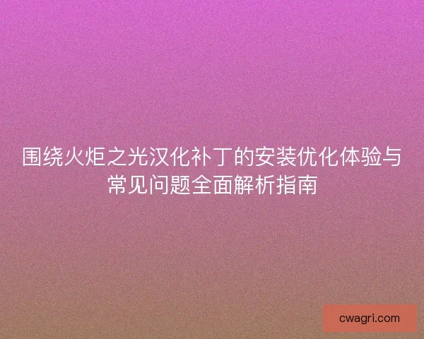 围绕火炬之光汉化补丁的安装优化体验与常见问题全面解析指南 围绕火炬之光汉化补丁的安装优化体验与常见问题全面解析指南