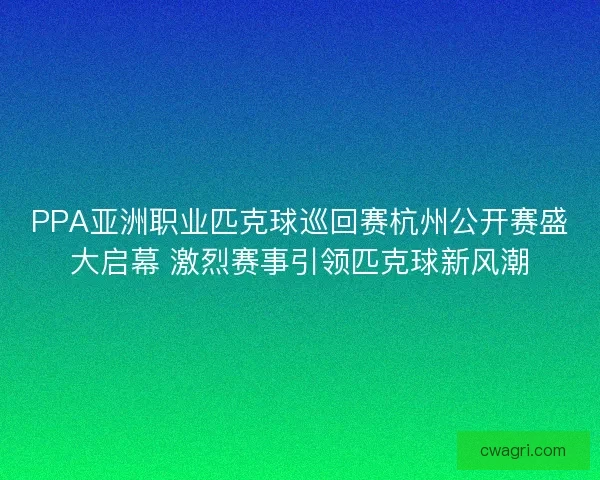 PPA亚洲职业匹克球巡回赛杭州公开赛盛大启幕 激烈赛事引领匹克球新风潮