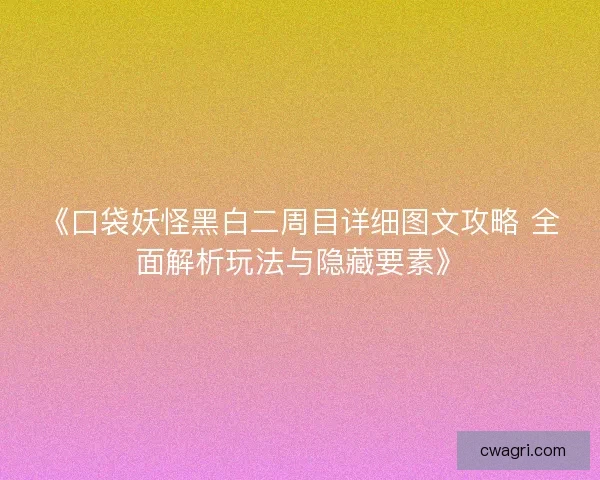 《口袋妖怪黑白二周目详细图文攻略 全面解析玩法与隐藏要素》